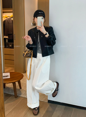 爱情魔鬼鱼 黑色圆领皮衣夹克外套女2026春季新款时尚机车服上衣