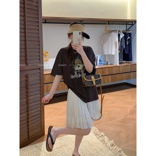 爱情魔鬼鱼 咖色圆领短袖卡通印花T恤女2026夏季新款宽松休闲上衣