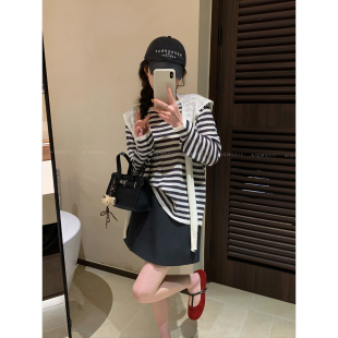 新款 爱情魔鬼鱼 女2026春季 圆领披肩针织衫 韩系百搭上衣 条纹长袖