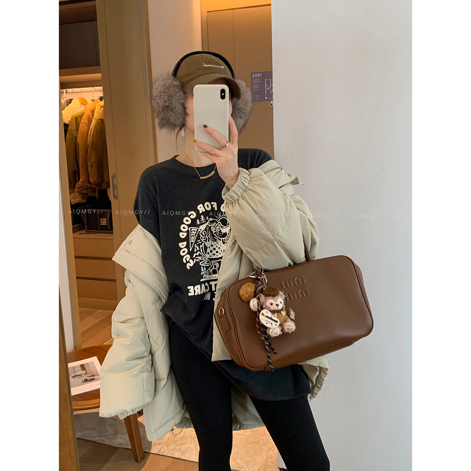 爱情魔鬼鱼落肩袖字母印花T恤