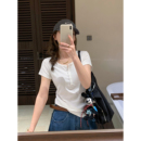 爱情魔鬼鱼 纯色短袖半开领新疆阿克苏T恤女2026夏季新款百搭上衣