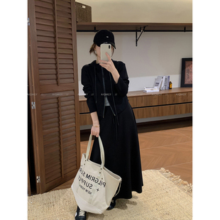 爱情魔鬼鱼 黑色双拉链连帽开衫卫衣女2026秋季新款抽绳显瘦上衣