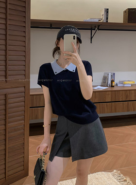爱情魔鬼鱼翻领短袖针织T恤女