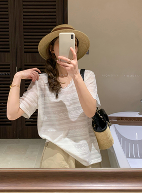 爱情魔鬼鱼 白色短袖蕾丝肌理感T恤女2026年夏季新款气质时尚上衣