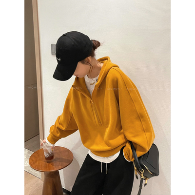 爱情魔鬼鱼半拉链连帽卫衣女