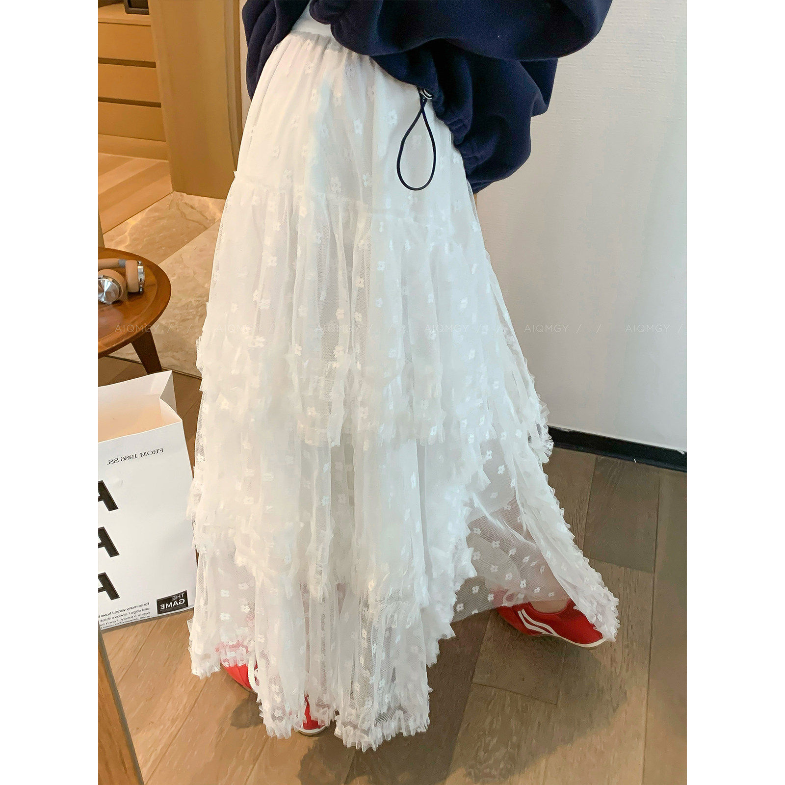 爱情魔鬼鱼 白色网纱蕾丝高腰半身裙女2025秋季新款A字蛋糕裙长裙,女装/女士精品,半身裙,淘宝优惠券,粉丝福利购,淘宝优惠卷