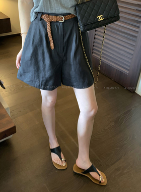 爱情魔鬼鱼 纯色休闲短裤女2026年夏季新款高腰宽松百搭阔腿裤子