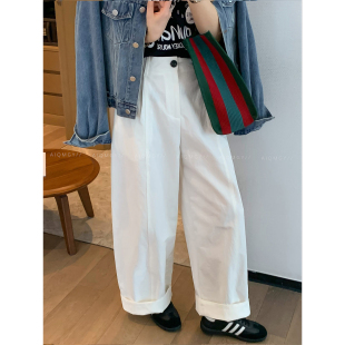 高腰宽松阔腿长裤 爱情魔鬼鱼 新款 女2026春季 白色高端通勤休闲裤