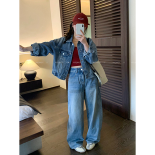 爱情魔鬼鱼 蓝色复古水洗牛仔外套女2026年春季新款宽松显瘦上衣
