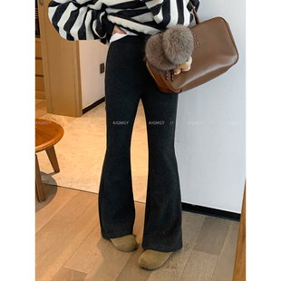 爱情魔鬼鱼黑灰色加绒微喇休闲裤2025冬装新款气质保暖高腰长裤子