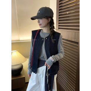 韩系百搭上衣 新款 爱情魔鬼鱼 深蓝色圆领牛仔马甲外套女2026春季