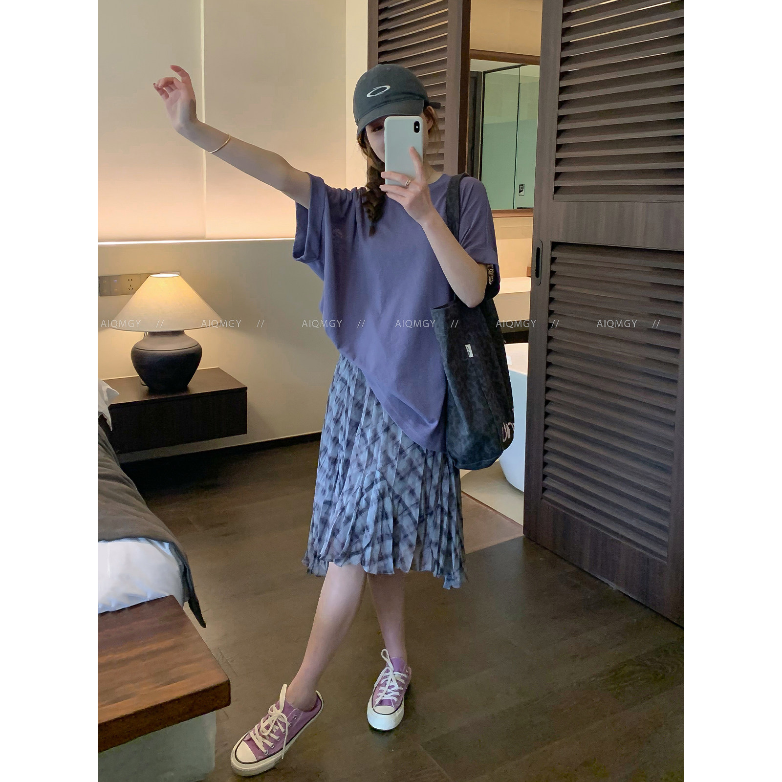 爱情魔鬼鱼 复古菱形格时尚松紧腰半身裙女2026夏季气质宽松长裙