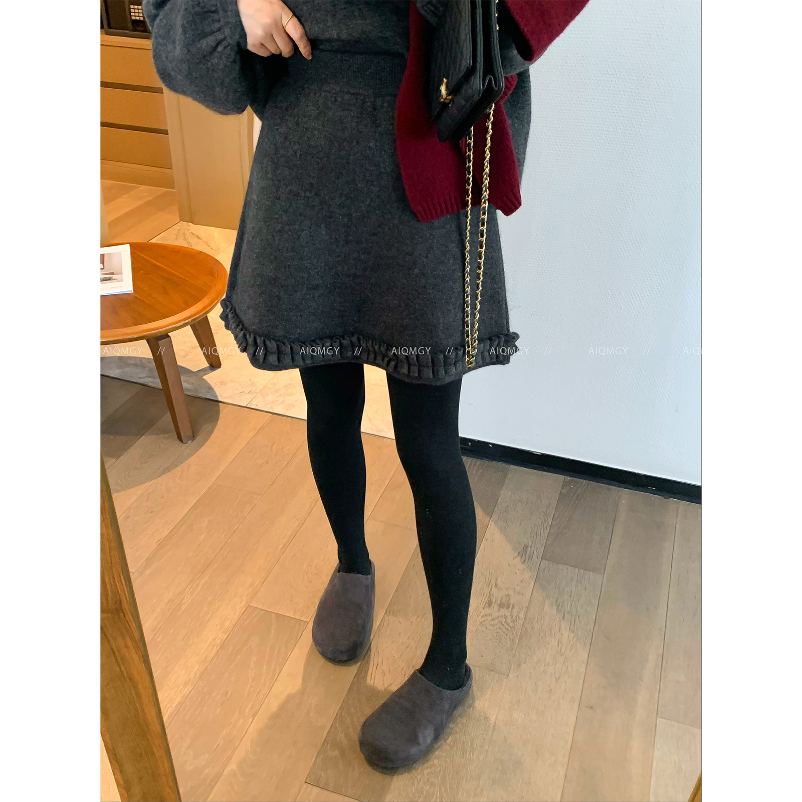 爱情魔鬼鱼 深灰色针织半身裙2025冬季新款女装韩系高级感A字短裙