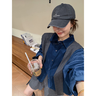 爱情魔鬼鱼 蓝色复古配披肩衬衫女2026秋季新款宽松显瘦纯棉上衣