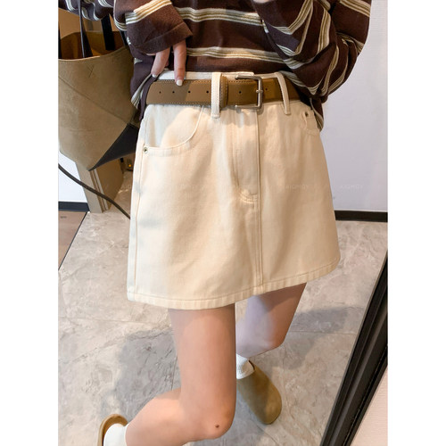 爱情魔鬼鱼 杏色高腰工装半身裙女2026夏季新款显瘦百搭A字短裙子