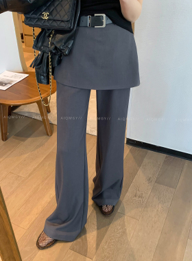 爱情魔鬼鱼设计感屁帘裤配腰带女2026春季新款韩系通勤直筒阔腿裤