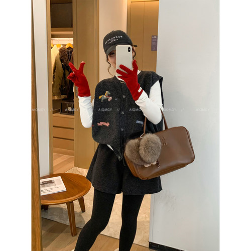 爱情魔鬼鱼小马图案针织马甲