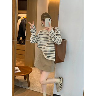 长袖 时尚 圆领条纹针织衫 新款 宽松套头上衣 女2026春季 爱情魔鬼鱼