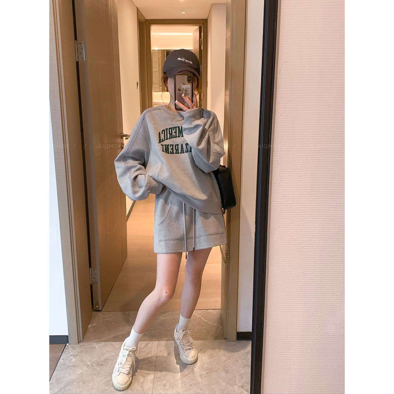 爱情魔鬼鱼 灰色卫衣套装女2025秋冬新款圆领上衣A字半身裙两件套