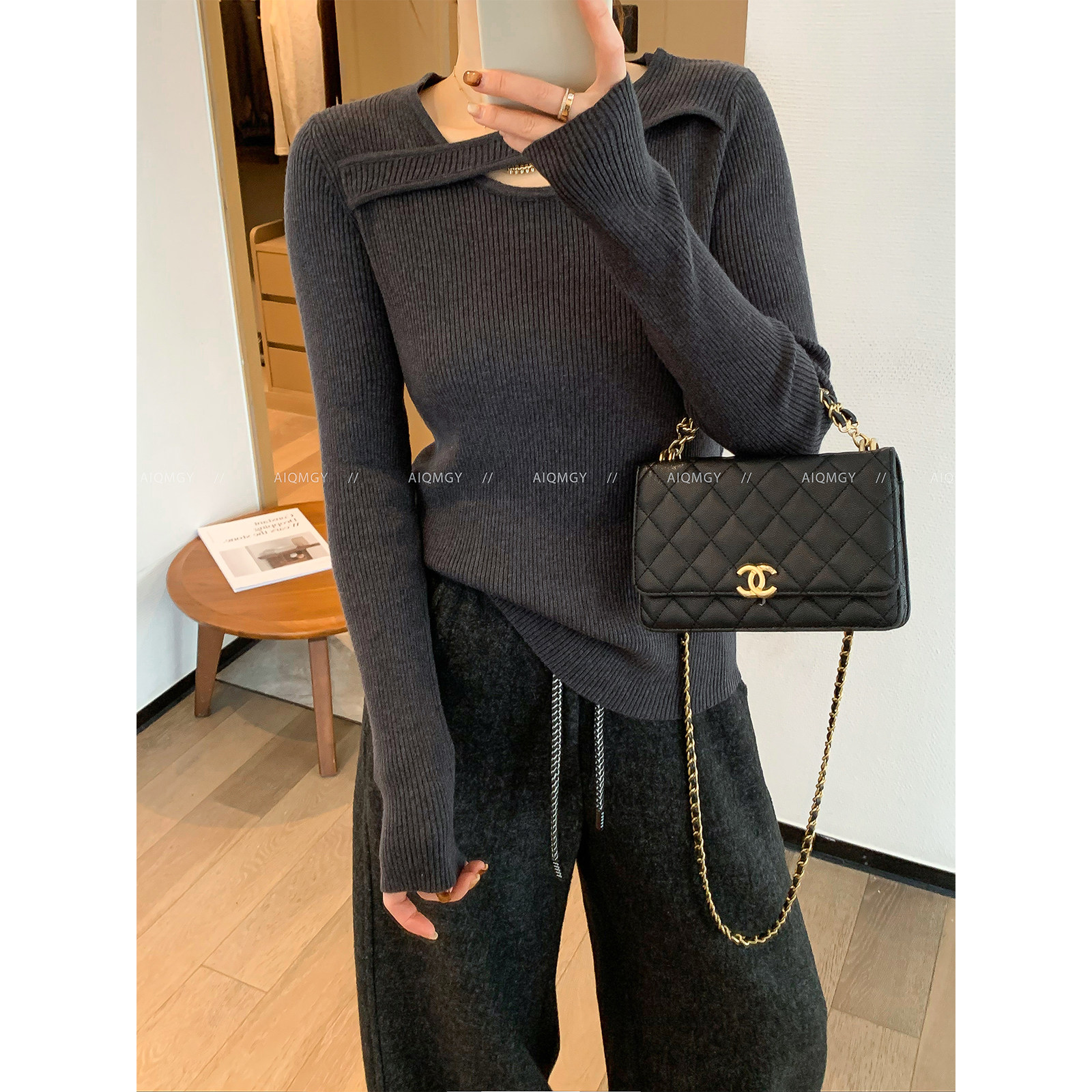 爱情魔鬼鱼 深灰色设计感长袖针织衫女2025冬季新款时尚套头上衣,女装/女士精品,毛针织衫,淘宝优惠券,粉丝福利购,淘宝优惠卷