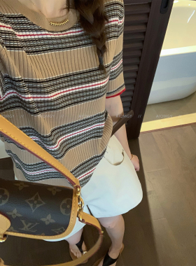 爱情魔鬼鱼 短袖圆领条纹针织T恤女2026夏季新款韩系宽松通勤上衣
