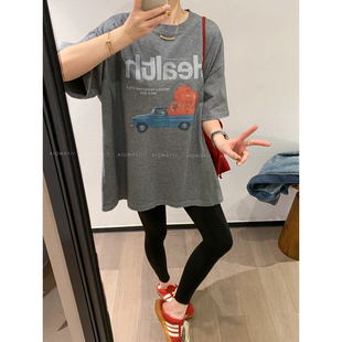 爱情魔鬼鱼 五分袖圆领印花T恤女2026年春季新款时尚宽松显瘦上衣