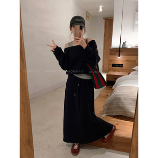 时尚 长袖 套装 新款 卫衣半身裙长裙两件套 女2026年春季 爱情魔鬼鱼