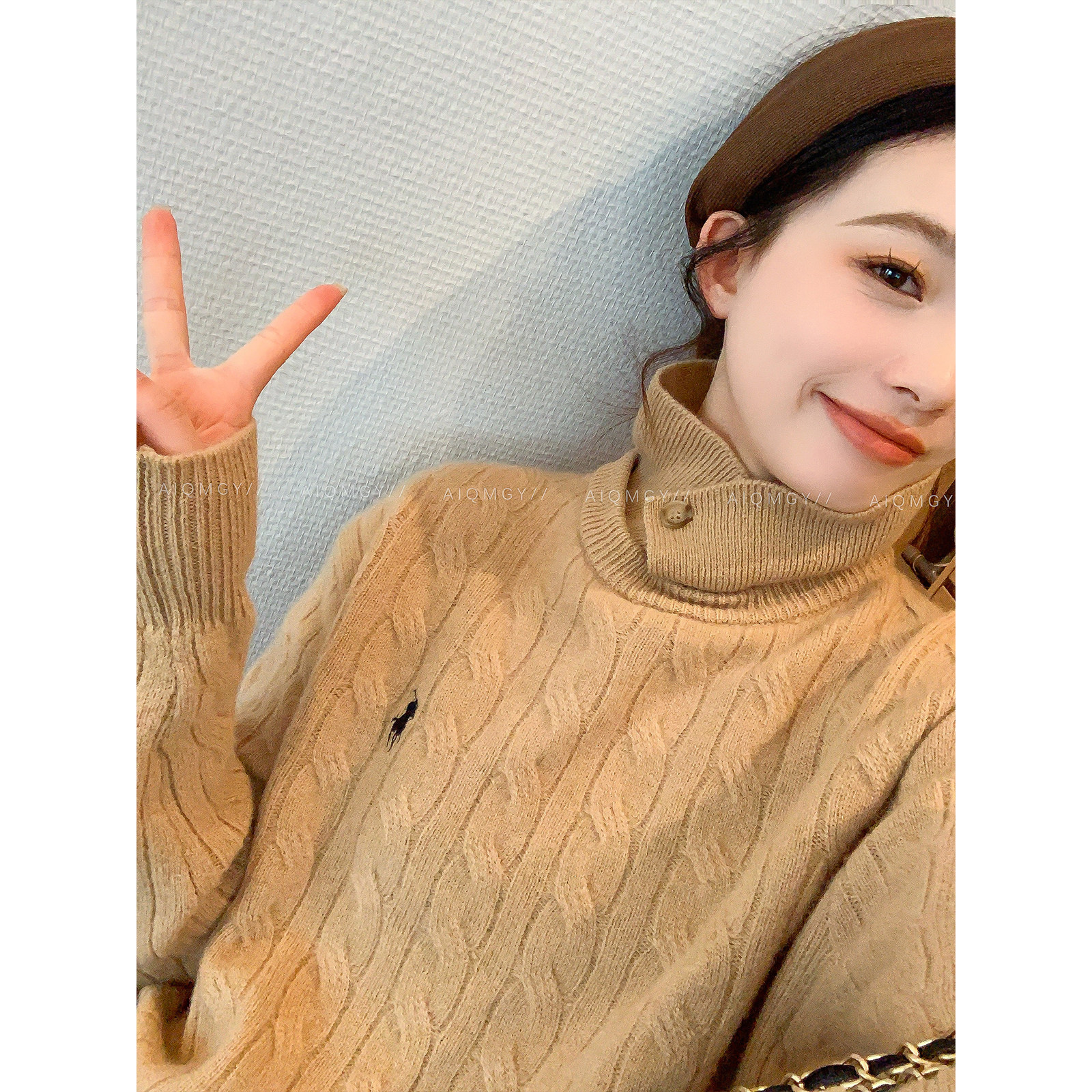 爱情魔鬼鱼 卡其色100绵羊毛麻花毛衣女2025冬季新款套头针织上衣,女装/女士精品,毛针织衫,淘宝优惠券,粉丝福利购,淘宝优惠卷