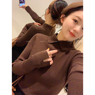 爱情魔鬼鱼 纯色POLO领羊毛针织衫女2025年冬季新款修身打底上衣