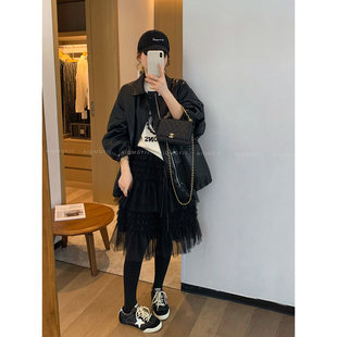 爱情魔鬼鱼 黑色翻领皮衣羽绒服女2025冬季新款时尚宽松显瘦外套