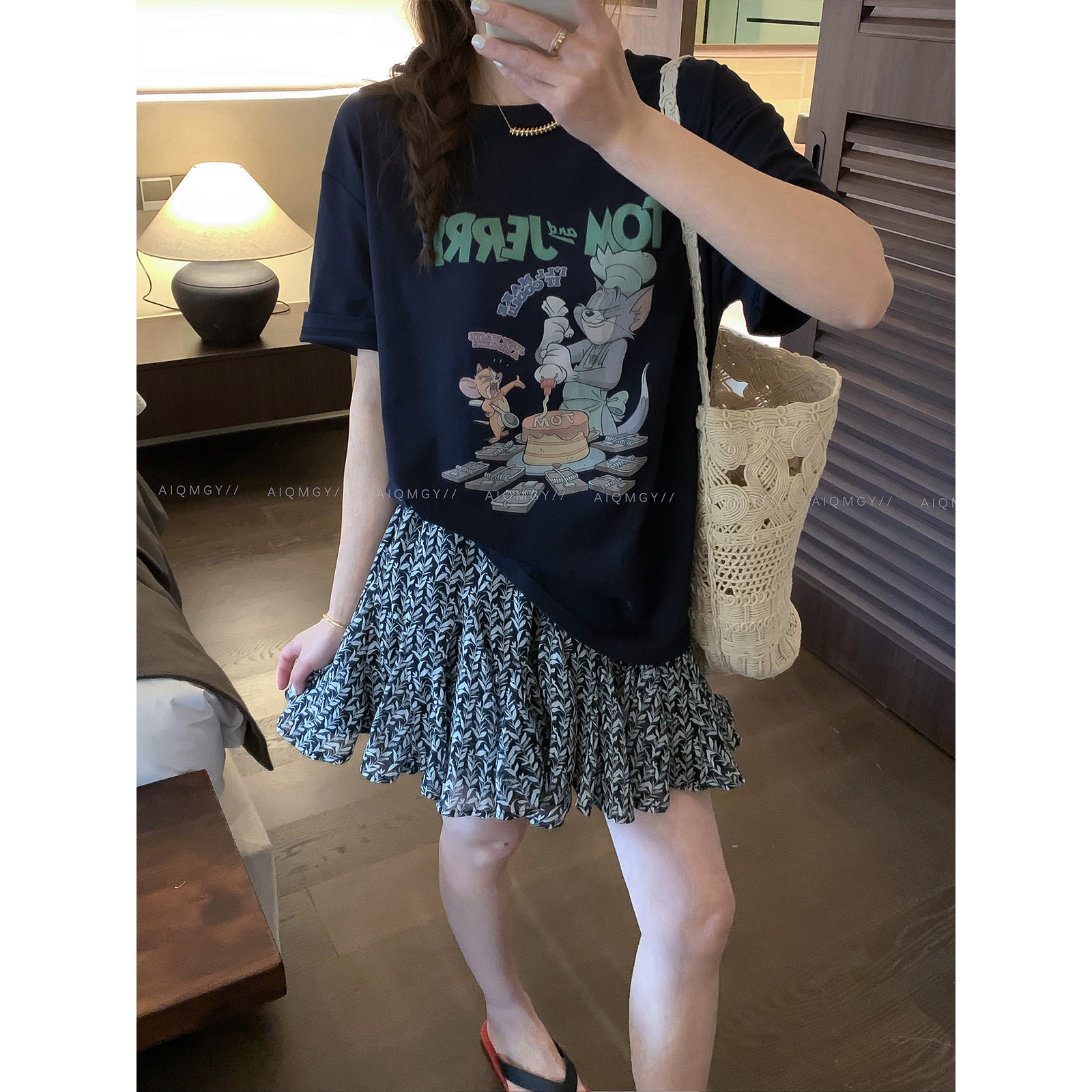 爱情魔鬼鱼 黑色短袖圆领卡通字母印花T恤女2026夏季新款宽松上衣