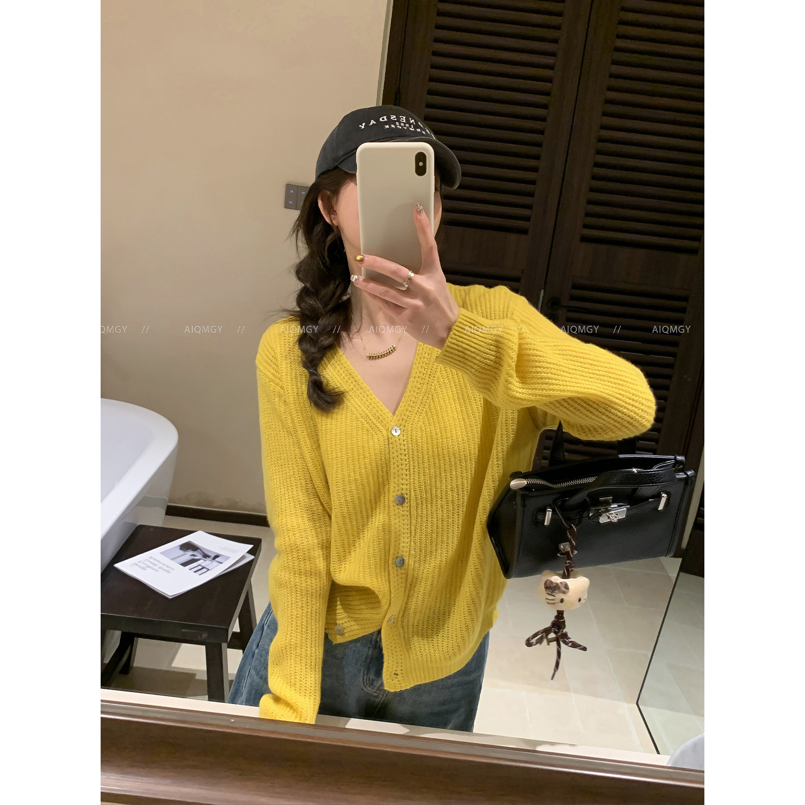 爱情魔鬼鱼 条纹V领坑条天丝羊毛针织开衫女2026春季新款通勤上衣