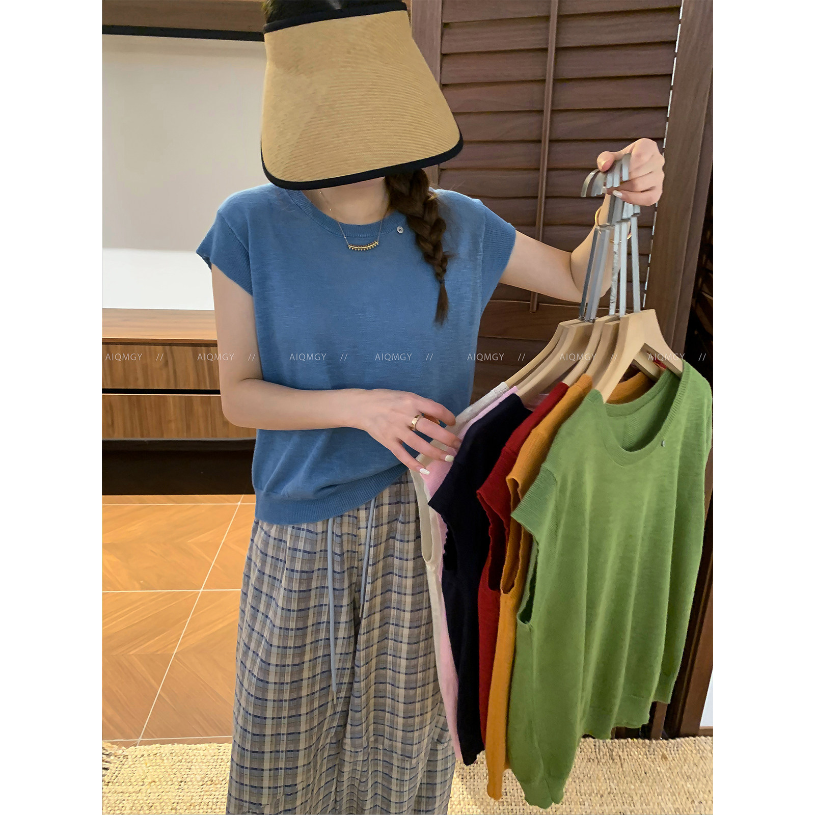爱情魔鬼鱼 纯色设计感短袖圆领针织T恤女2026年夏季新款宽松上衣