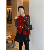 新款 爱情魔鬼鱼 红色高级感小马刺绣马甲女2026春季 外穿叠穿上衣