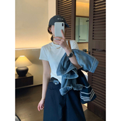 韩系简约百搭上衣 螺纹圆领T恤女2026春夏新款 爱情魔鬼鱼 纯色短袖