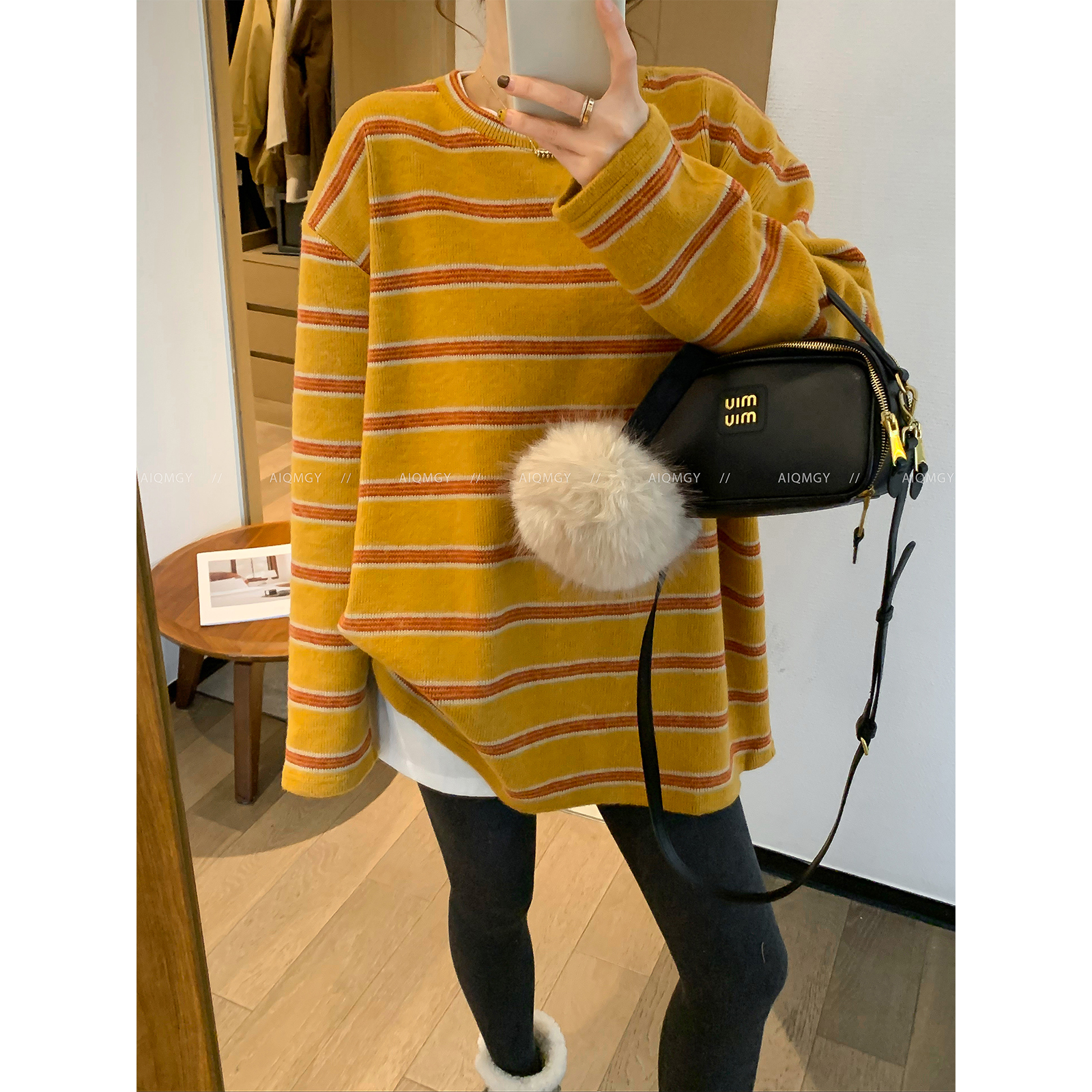 爱情魔鬼鱼无帽卫衣2025冬季新款女装宽松显瘦内搭打底衫条纹上衣