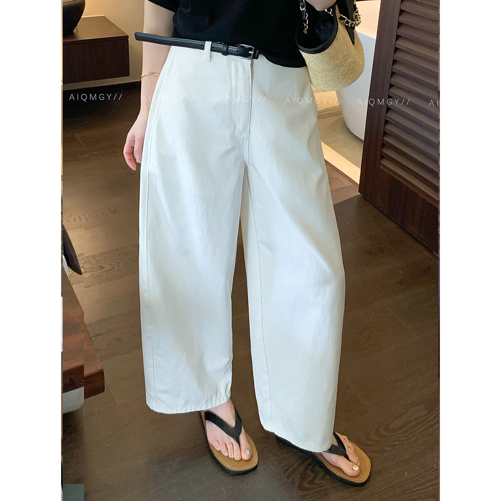 爱情魔鬼鱼 通勤配腰带直筒休闲裤女2026夏季新款高腰宽松阔腿裤