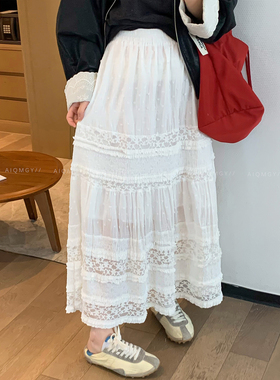 爱情魔鬼鱼 白色蕾丝拼接蛋糕裙半身裙女2026春季新款仙女长裙子