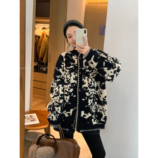 爱情魔鬼鱼 撞色针织开衫2025冬装新款韩系女装洋气时尚毛衣外套