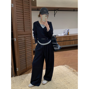 爱情魔鬼鱼 休闲运动套装女2026秋季新款连帽卫衣阔腿长裤两件套