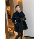 新款 立领毛呢外套女2025冬季 双面羊毛大衣 黑色中长款 爱情魔鬼鱼