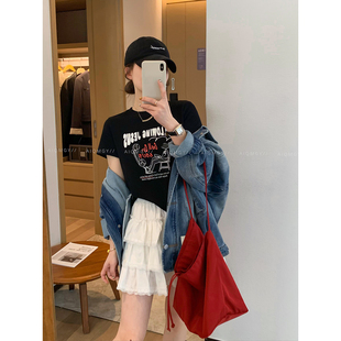 时尚 爱情魔鬼鱼 新款 圆领卡通字母印花T恤女2026春季 百搭上衣 短袖