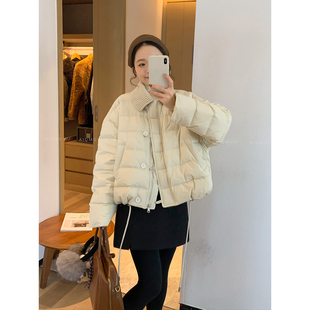 爱情魔鬼鱼 杏色短款90白鸭绒羽绒服女2025冬季新款加厚保暖外套