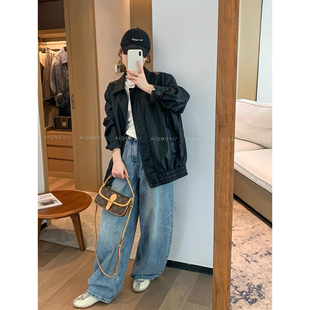 爱情魔鬼鱼 黑色翻领皮衣夹克女2026春季新款时尚宽松机车服外套