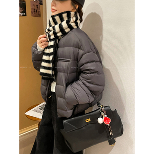 爱情魔鬼鱼 深咖色圆领加厚羽绒服女2025冬季新款短款面包服外套