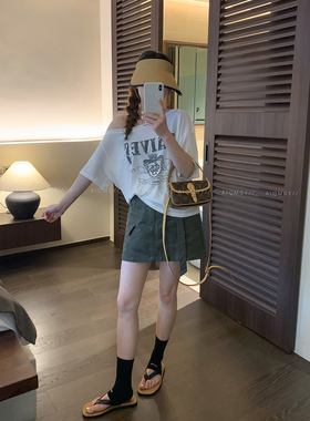 爱情魔鬼鱼 白色露肩短袖印花天丝T恤女2026夏季新款宽松显瘦上衣