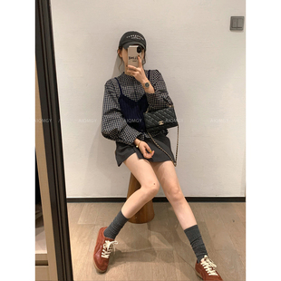 爱情魔鬼鱼 时尚套装女2026春季新款格子衬衫叠穿吊带背心两件套