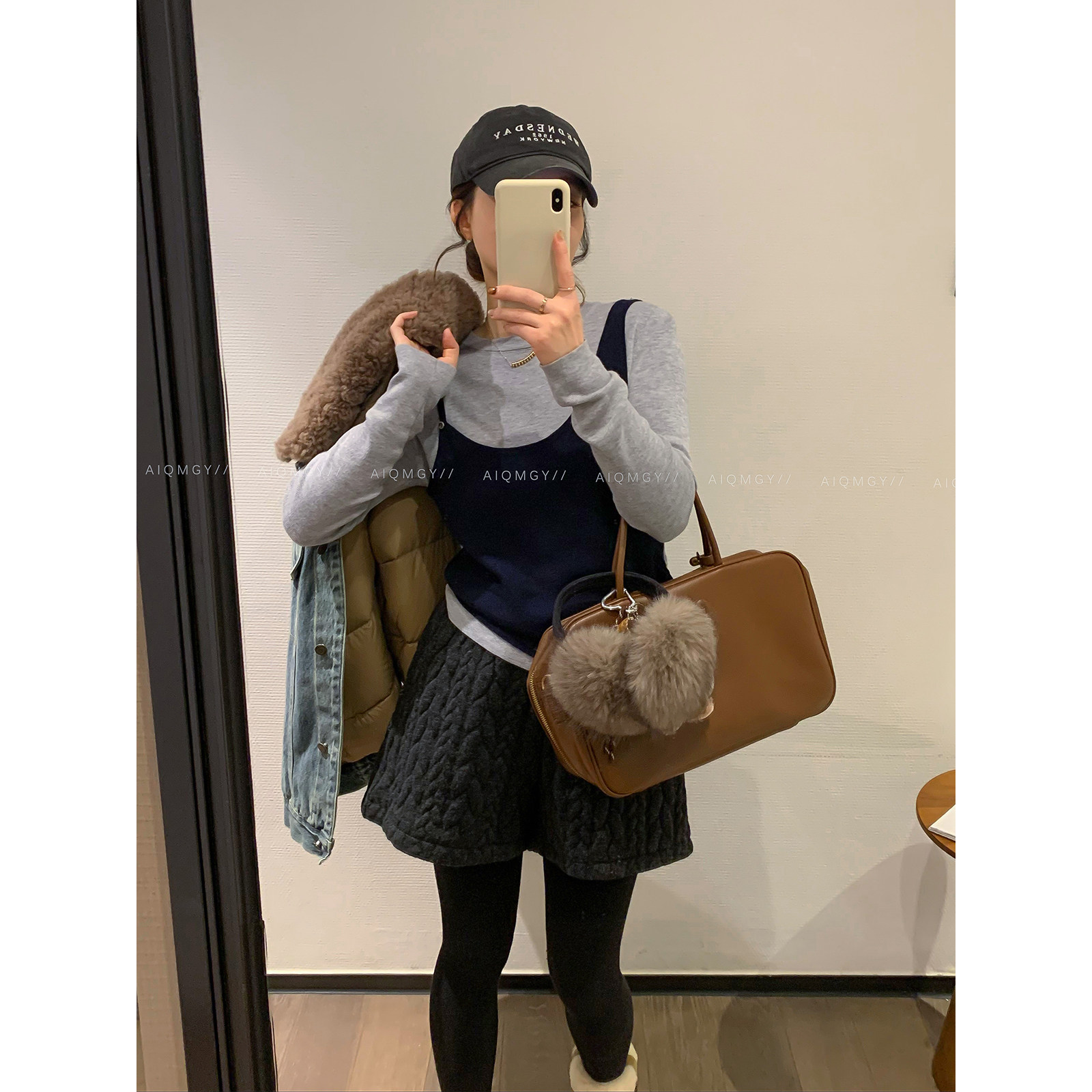 爱情魔鬼鱼 长袖圆领假两件羊毛T恤女2025冬季新款百搭打底衫上衣