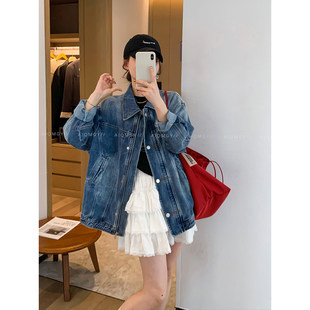 爱情魔鬼鱼 蓝色水洗牛仔外套女2026春季新款中长款宽松显瘦上衣