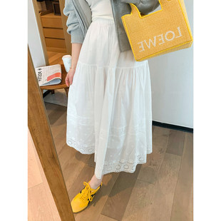 爱情魔鬼鱼 白色蕾丝花边半身裙女2026春季新款高腰显瘦A字长裙子